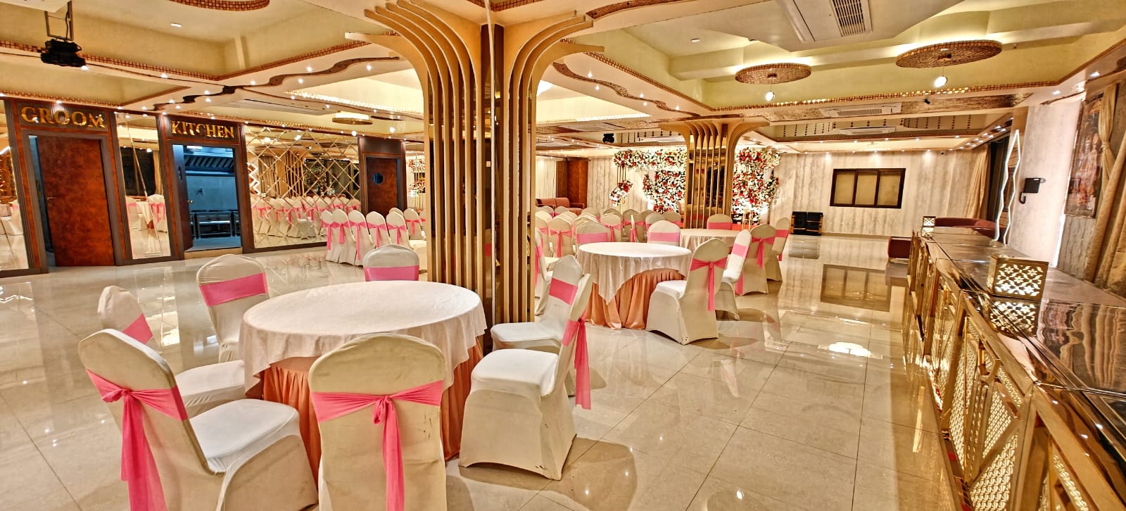 Elegant dining setup ROYALLIA BANQUET New Town Kolkata wedding venue